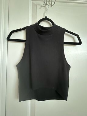 Black Sleeveless Mock Neck Ribbed Crop Top NWOT